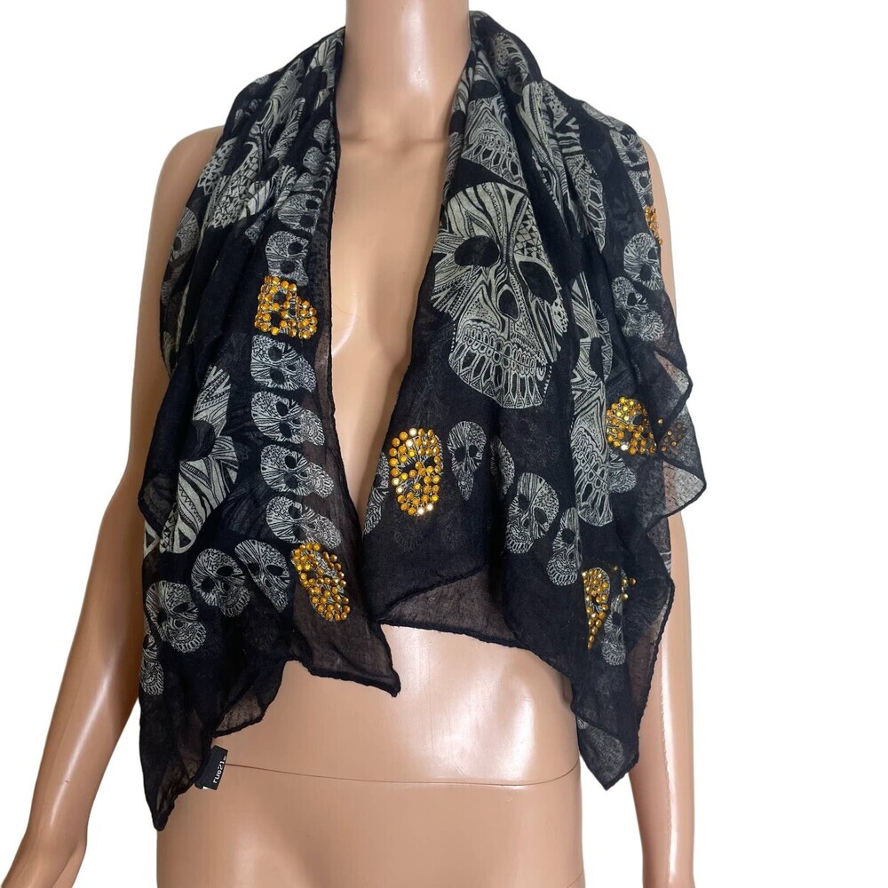 Scarf neck sarong Halloween scull Gothic black Lightweight orange Spooky wrap